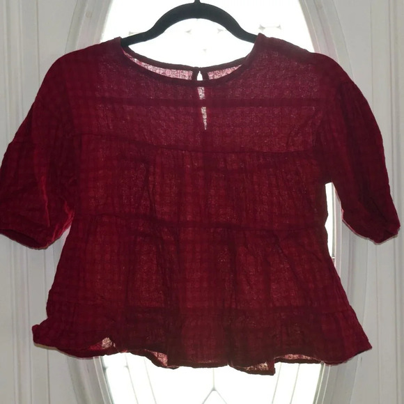 WONDER NATION Girls Burgundy Ruffle 3/4 Sleeve Blouse Size S 6/6X - Picture 1 of 4